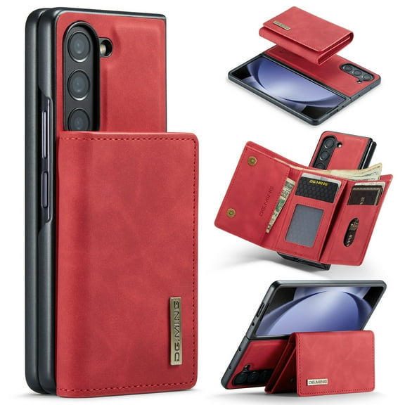 for Samsung Galaxy Z Fold 6 PU Leather Wallet Case, Classic Detachable Magnetic Back Card Pockets Shockproof Protective Business Kickstand Phone Case Cover for Samsung Galaxy Z Fold 6, Red