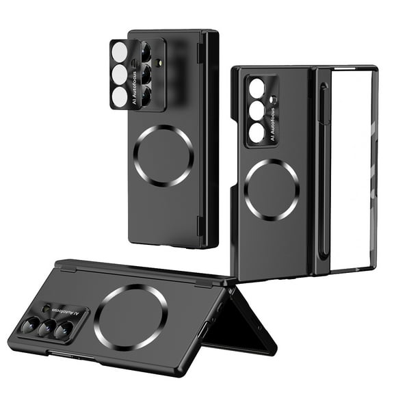 For Samsung Galaxy Z Fold 6 Phone Case,Compatible with Mag-safe,Built-in Screen Protector & Camera Protection,With Pen Slots Hinge Protector,With Stylus,Shockproof Phone Case,Black