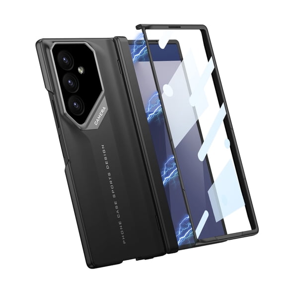 For Samsung Galaxy Z Fold 6 Phone Case,With Hinge Protection,Built-in Tempered Glass Screen Protector,Shockproof Anti-Scratch Non-Slip Rugged Ultra Slim Thin Fit Phone Case,Black