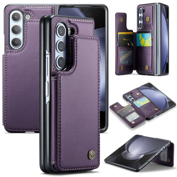 for Samsung Galaxy Z Fold 6 Premium PU Leather Back Case, Multiple Card Slots Design, Double Magnetic Clasp Study Kickstand RFID Blocking Classic Phone Cover for Samsung Galaxy Z Fold 6, Purple