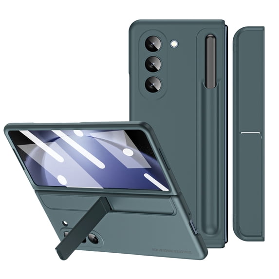 for Samsung Galaxy Z Fold 6 Stylish Folding Case, Magnetic Removable Invisible Bracket, Magnetic Removable S Pen Holder and S Pen Shockproof Folding Case with Screen Protector, Green