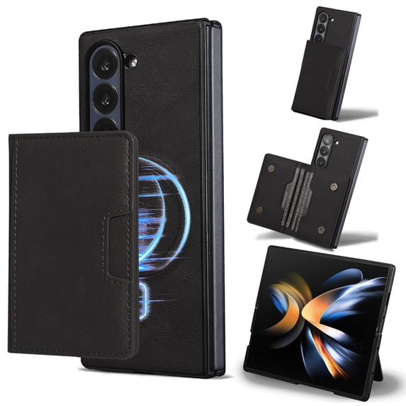 for Samsung Galaxy Z Fold 6 Wallet Case, 2-in-1 Detachable Back Magnetic Cover & PU Leather Wallet Phone Case, with Folio Card Holders, Wireless Charging Case for Samsung Galaxy Z Fold 6, Black