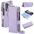 thumbnail image 1 of for Samsung Galaxy Z Fold 6 Wallet Case with Card Holder - PU Leather Case Detachable Crossbody Strap & Wristband & Secure Ring, Shockproof Protective RFID Blocking Zipper Purse Phone Cover, Violet, 1 of 7