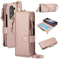thumbnail image 1 of for Samsung Galaxy Z Fold 6 Wallet Case with Card Holder - PU Leather Case Detachable Crossbody Strap & Wristband & Secure Ring, Shockproof Protective RFID Blocking Zipper Purse Phone Cover, Rosegold, 1 of 7