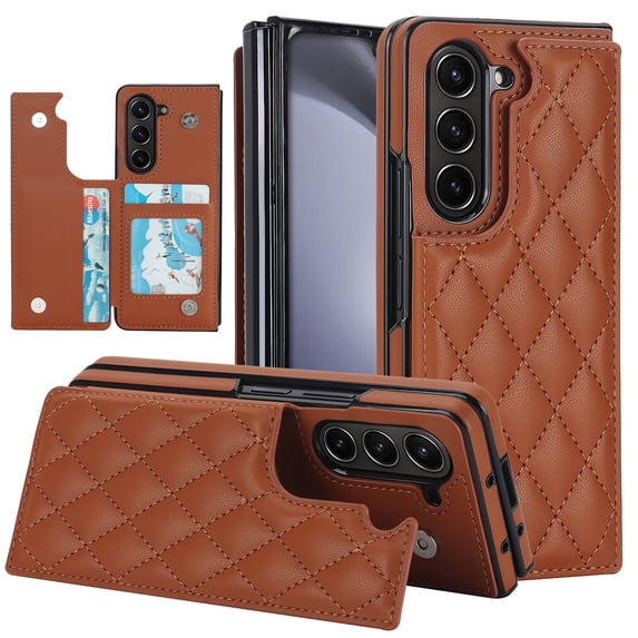 for Samsung Galaxy Z Fold 6 Wallet Case with Credit Card Holder, Elegant Folding Premium PU Leather Magnetic Clasp Kickstand Protective Cover Women Girls for Samsung Galaxy Z Fold 6 - Brown