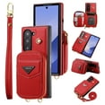 thumbnail image 1 of for Samsung Galaxy Z Fold 6 Wallet Case Crossbody Strap, Zipper Pocket Phone Case with Card Holder Wrist Strap Purse Stand Cover for Women Girls Compatible with Samsung Galaxy Z Fold 6, Red, 1 of 14