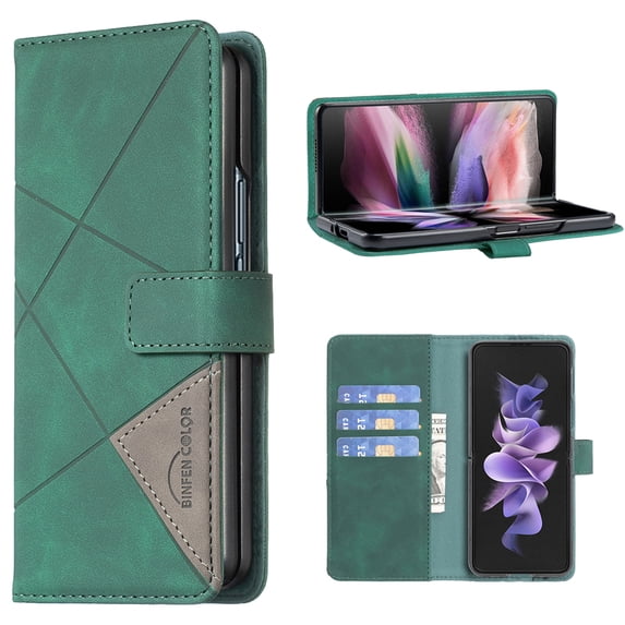 for Samsung Galaxy Z Fold 6 Wallet Case, Premium PU Leather Flip Cover with Card Slots Magnetic Clasp Kickstand, Soft TPU Shockproof Protection Case for Samsung Galaxy Z Fold 6, Green