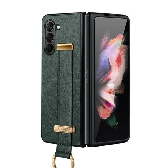 For Samsung Galaxy Z Fold 6 Wallet Case with Wristband Strap Kickstand Case fits Samsung Galaxy Z Fold 6 Ring Finger Holder Grip Premium Classic PU Leather Shockproof Cover for Women & Men,Darkgreen