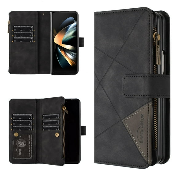 for Samsung Galaxy Z Fold 6 Wallet Case with Zipper Pocket and Credit Card Slots, Cash Holder, Premium PU Leather Magnetic Clasp Full Body Protection Cover for Samsung Galaxy Z Fold 6, Black