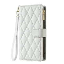 for Samsung Galaxy Z Fold 6 Wallet Phone case with Card Holder,Kickstand RFID Blocking PU Leather Flip Shockproof Phone Cover with Hand Strap Zipper Credit Card Holder Slots for Women Men,White