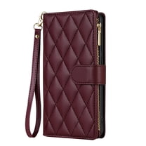 for Samsung Galaxy Z Fold 6 Wallet case with Card Holder,Phone case RFID Blocking PU Leather Flip Shockproof Cover with Hand Strap Zipper Credit Card Holder Slots for Women Men,Winered