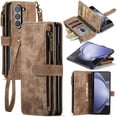 thumbnail image 1 of for Samsung Galaxy Z Fold 7 5G Case, Wallet Case with 5 Card Holder Kickstand Magnetic Zipper Pocket Lanyard Strap Wristlet, Leather Flip Case Wallet for Samsung Galaxy Z Fold 7, Brown, 1 of 6