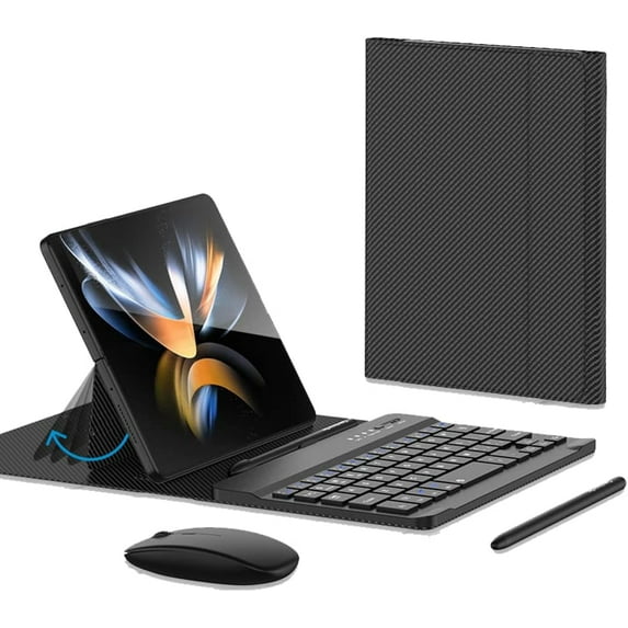 for Samsung Galaxy Z Fold 7 6 5 4 3 Shockproof Case With Keyboard and Mouse, Portable Bluetooth Keyboard with Leather Case and Capacitive Pen, 4 in 1 Set for Z Fold7 6 5 4 3 Accessories