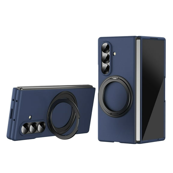 For Samsung Galaxy Z Fold 7 Case with 360 Rotating Ring Holder, Matte Magnetic Case Compatible with Magsafe [Built in Screen Protector] Slim Hard PC Protective Full Body Cover,Blue