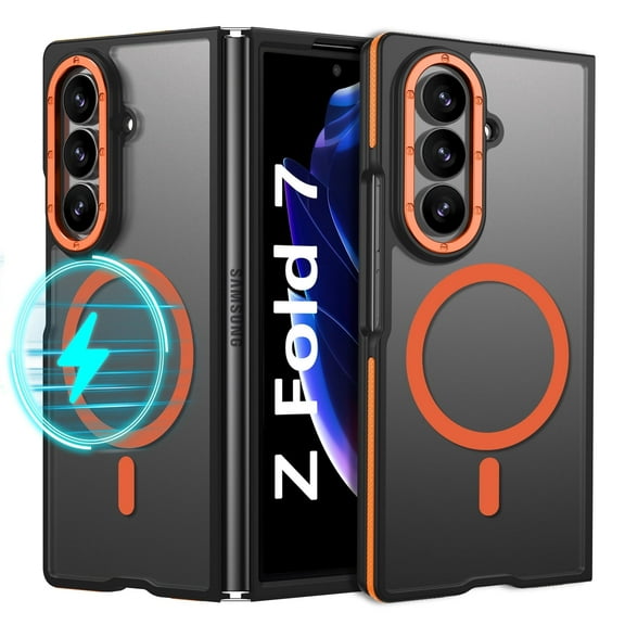 Samsung Galaxy Z Fold 7 Case 8.0" (2025) - DOMAVER Magnetic Magsafe Compatible Protective Cover | Translucent Matte Finish | Shockproof Slim Design | Orange