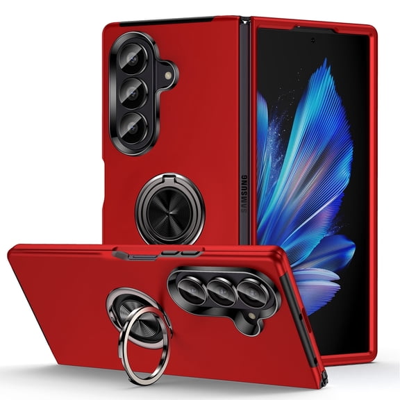Samsung Galaxy Z Fold 7 Case, Built-in 360° Rotatable Metal Ring Holder Kickstand, Ultra Slim Fit Thin Shockproof Protective Phone Case with Anti-Scratch Anti-Fingerprint Coating for Samsung Galaxy F