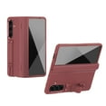 thumbnail image 1 of For Samsung Galaxy Z Fold 7 Case Built-in Tempered Glass Screen Protector & Finger Grip Buckle & Luxury Leather Hinge Protection Kickstand 360 Full body Dust-Proof Phone Cover, Red, 1 of 7