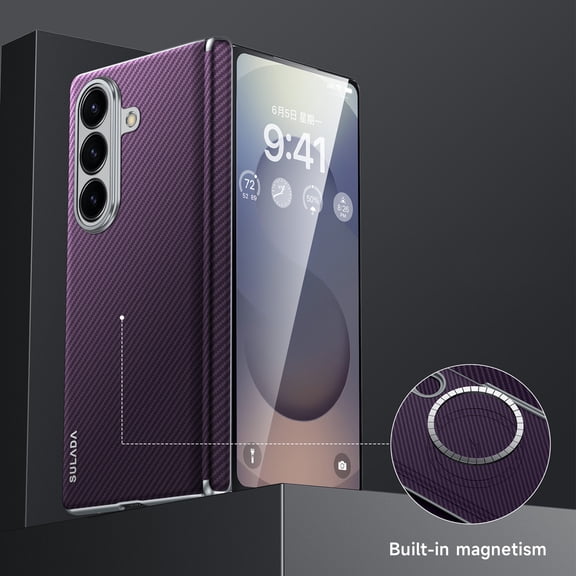 for Samsung Galaxy Z Fold 7 Case, Carbon Fiber Texture PC Protective Cover Compatible with MagSafe, Ultra Slim Shockproof Anti-Scratch Drop Protective Phone Case, Purple