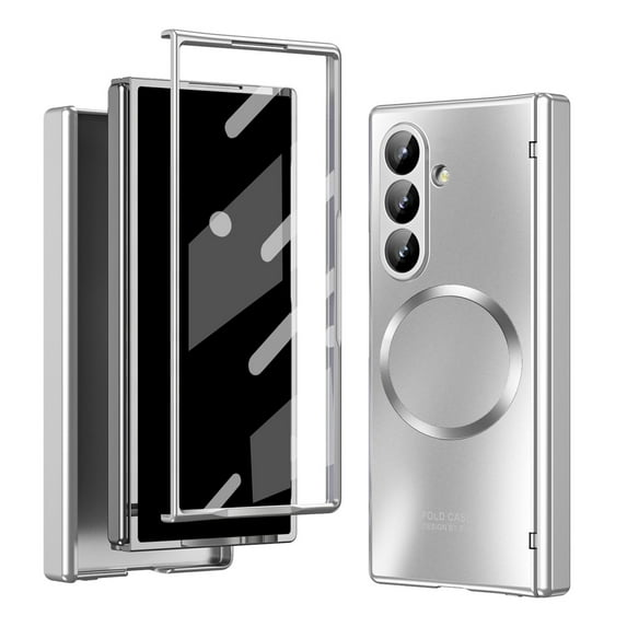 for Samsung Galaxy Z Fold 7 Case, Front Tempered Glass Screen Protector, Premium PC Protective Phone Cover, Luxury Glossy Shockproof Hinge Protection, for Samsung Galaxy Z Fold 7, Silver