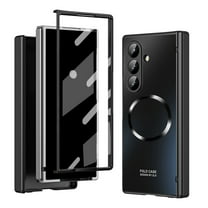 for Samsung Galaxy Z Fold 7 Case, Front Tempered Glass Screen Protector, Premium PC Protective Phone Cover, Luxury Glossy Shockproof Hinge Protection, for Samsung Galaxy Z Fold 7, Black