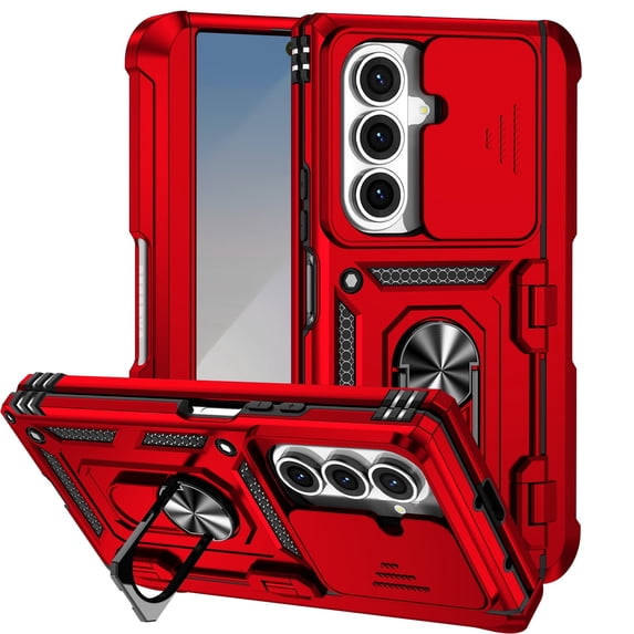 For Samsung Galaxy Z Fold 7 Case Heavy Duty Military Grade Protection,Camera Lens Slide Protection & 360°Rotate Magnetic Car Mount Holder Kickstand Rugged Shockproof Drop Hard Shell,Red