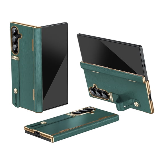 for Samsung Galaxy Z Fold 7 Case with Hinge Protection, Adjustable Hand Strap Kickstand, Shockproof Slim Plating Hard PC Cover, No Front Frame and Front Cover, for Samsung Galaxy Z Fold 7, Green