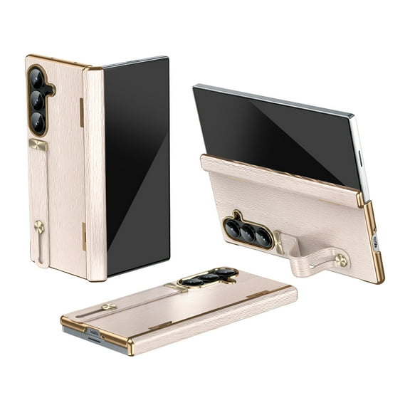 for Samsung Galaxy Z Fold 7 Case with Hinge Protection, Adjustable Hand Strap Kickstand, Shockproof Slim Plating Hard PC Cover, No Front Frame and Front Cover, for Samsung Galaxy Z Fold 7, Pink