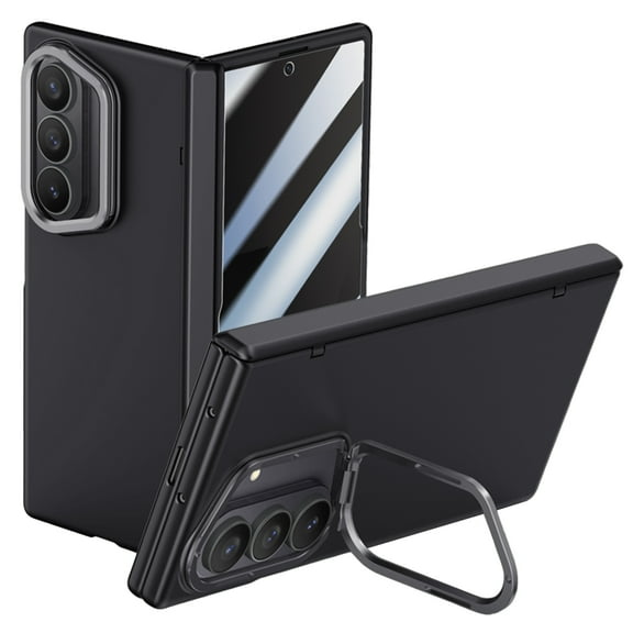 for Samsung Galaxy Z Fold 7 Case, Hinge Protection with Kickstand & Full Protective Built-in Anti-peep Tempered Glass Screen Protector Anti-Slip Shockproof Phone Case, Black