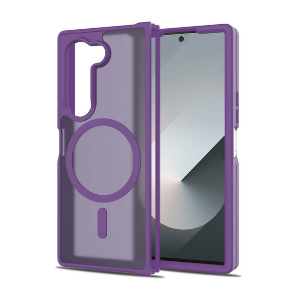 for Samsung Galaxy Z Fold 7 Case: Magnetic Translucent Matte Shockproof Slim Compatible with MagSafe - Military Grade Drop Proof Hard Back Anti-Fingerprint Protective Cell Phone Cover,Darkpurple