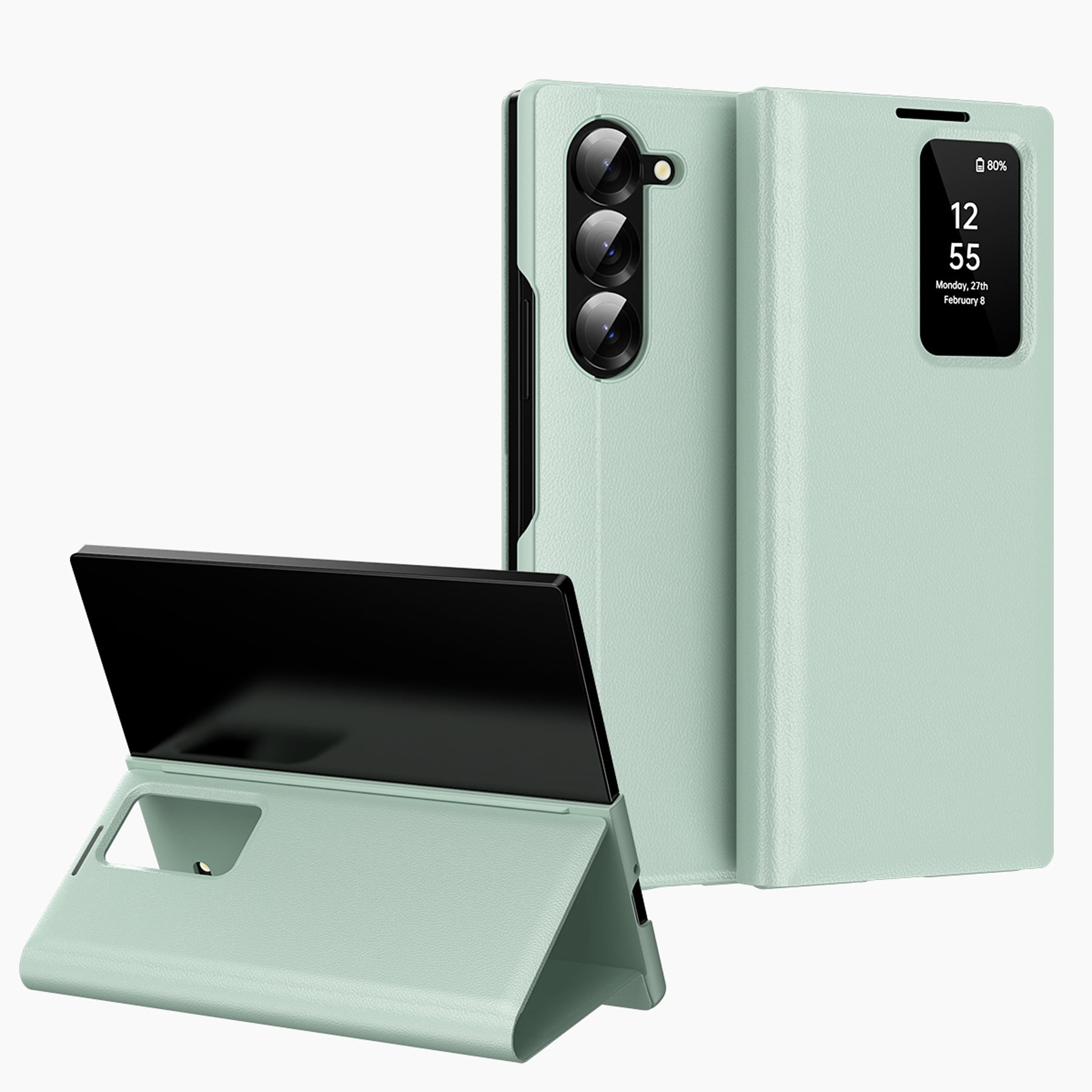 For Samsung Galaxy Z Fold 7 Case PU Leather Flip Case,With Intelligent Window,With Card Holder,Anti-fall Rugged Shockproof Protective Phone Case Cover for Samsung Galaxy Z Fold 7,Green