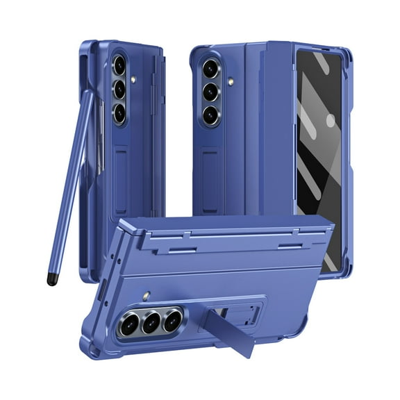 for Samsung Galaxy Z Fold 7 Case with Pen Holder & Slim Stylus, Full Coverage Case with Hinge Protection & Tempered Glass Screen Protector & Kickstand, Anti-Scratch Durable Matte, Blue