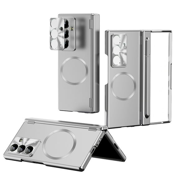 for Samsung Galaxy Z Fold 7 Case – Phone Case with Built-in Screen Protector & Pen Stylus, Dual-Hinge Protection: Magnetic Hinge + Pen Slot Hinge, Rugged Shockproof Phone Cover, Silver