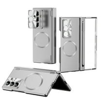 for Samsung Galaxy Z Fold 7 Case – Phone Case with Built-in Screen Protector & Pen Stylus, Dual-Hinge Protection: Magnetic Hinge Pen Slot Hinge, Rugged Shockproof Phone Cover, Silver