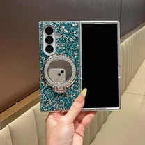 For Samsung Galaxy Z Fold 7 Case Ring Holder Kickstand Girls Women Luxury 3D Bling Shiny Rhinestone Diamond Crystal Pearl Handmade Protective Anti-Fall For Samsung Galaxy Z Fold 7,Green