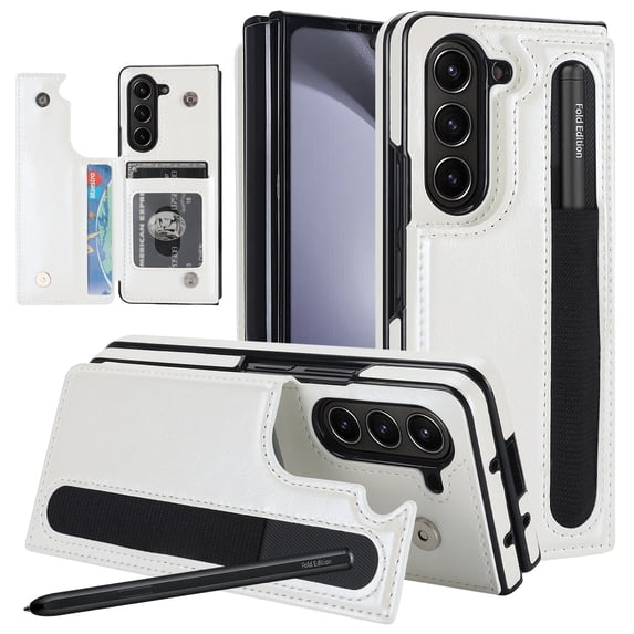 for Samsung Galaxy Z Fold 7 Case with S Pen Holder and Card Holder, Heavy Duty Shockproof Wallet Magnetic Closure Case, Luxury Business Leather Cover Case for Samsung Galaxy Z Fold 7, White