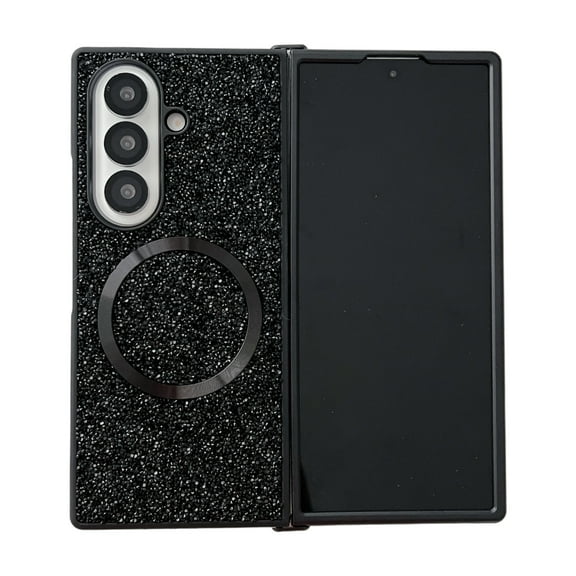 for Samsung Galaxy Z Fold 7 Case, Sparkly Glitter TPU Frame Cover, Shockproof Anti-Scratch Lightweight, Compatible with MagSafe, Stylish Protective Back Case for Samsung Galaxy Z Fold 7, Black