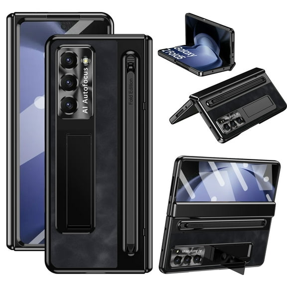 for Samsung Galaxy Z Fold 7 Case with Stylus Holder & Stylus, with Hinge Protection, Tempered Glass Screen Protector & Lens Protector Kickstand Cover for Samsung Galaxy Z Fold 7, Black