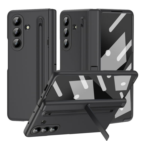 for Samsung Galaxy Z Fold 7 Case with Stylus & Stylus Holder, Tempered Glass Outer Screen Protector & Hinge Protection & Kickstand, Durable PC Material for Samsung Galaxy Z Fold 7, Black