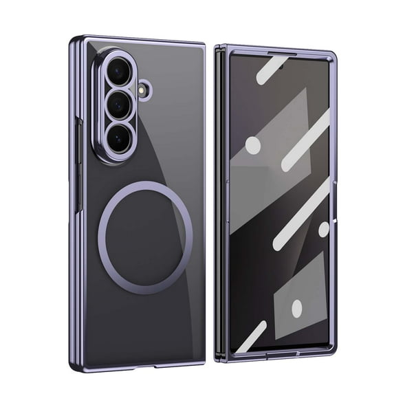 for Samsung Galaxy Z Fold 7 Case with Tempered Glass Front & Back, Crystal Clear Plating Frame, Compatible with MagSafe, Shockproof Drop Protective Lightweight Ultra Slim Anti-Scratch Cover, Purple