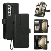 for Samsung Galaxy Z Fold 7 Classic PU Leather Case, Magnetic Closure Vintage Card Slots Wallet Case Wrist Strap Embossed Kickstand Full Body Protection Phone Cover for Samsung Galaxy Z Fold 7, Black