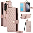 thumbnail image 1 of For Samsung Galaxy Z Fold 7 Crossbody Wallet Case,With Card Slots,With Wrist Band Kickstand,Shoulder Strap,Finger Ring Holder,PU Leather Shockproof Rugged Non-Slip Phone Case,Rosegold, 1 of 8