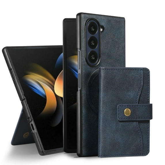 For Samsung Galaxy Z Fold 7 Detachable 2 in 1 Wallet Magnetic Phone Case with Card Holder,Compatible with MagSafe, RFID Blocking PU Leather Kickstand Shockproof Cover Women Men, Blue
