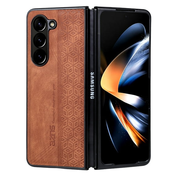 for Samsung Galaxy Z Fold 7 Embossed PU Leather TPU Case, Ultra Slim Classic Drop Protective Lightweight Phone Cover for Samsung Galaxy Z Fold 7, Brown