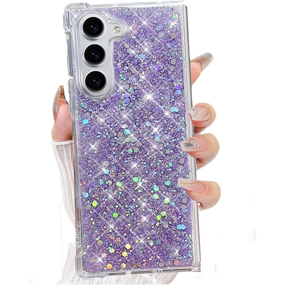 for Samsung Galaxy Z Fold 7 Glitter Case, Shining Sparkle Cute Bling Shockproof Protective Soft TPU Bumper Hard PC Back Phone Cover for Women Girls for Samsung Galaxy Z Fold 7 5G (Purple)
