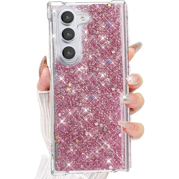 for Samsung Galaxy Z Fold 7 Glitter Case, Shining Sparkle Cute Bling Shockproof Protective Soft TPU Bumper Hard PC Back Phone Cover for Women Girls for Samsung Galaxy Z Fold 7 5G (Pink)