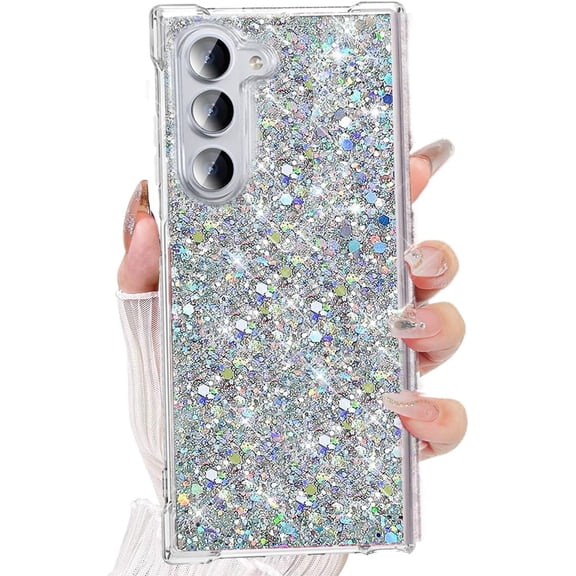 for Samsung Galaxy Z Fold 7 Glitter Case, Shining Sparkle Cute Bling Shockproof Protective Soft TPU Bumper Hard PC Back Phone Cover for Women Girls for Samsung Galaxy Z Fold 7 5G (Silver)