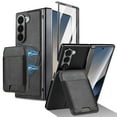 thumbnail image 1 of For Samsung Galaxy Z Fold 7 Leather Case, Built-in Magnetic Removable 2 in 1 Card Holder & Screen Protector & Hinge Protection & Screen Protector film, Wallet Rugged Protective Phone Case,Black, 1 of 12
