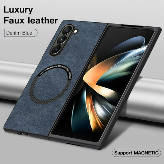 for Samsung Galaxy Z Fold 7 PU Leather Case, Vintage Compatible with MagSafe and Wireless Charging Slim Fit-Drop Scratch Resistant Support Magnetic Car Mount Case Cover for Galaxy Z Fold 7, Blue