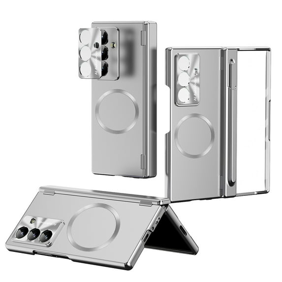 For Samsung Galaxy Z Fold 7 Phone Case,Compatible with Mag-safe,Built-in Screen Protector & Camera Protection,With Pen Slots Hinge Protector,With Stylus,Shockproof Phone Case,Silver
