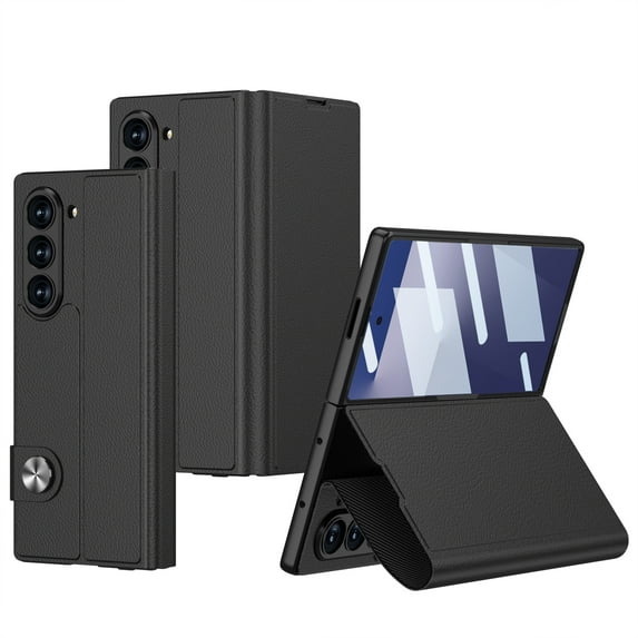 For Samsung Galaxy Z Fold 7 Phone Case,PU Leather Flip Fold Kickstand,Built-in Tempered Glass Screen Protector,With Magnetic Closure,Shockproof Anti-Scratch Thin Fit Phone Case,Black